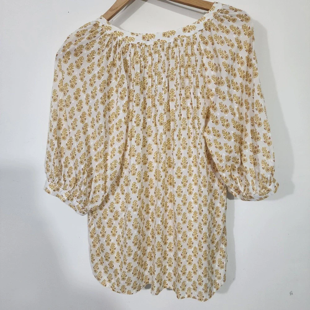 Garnet Hill White Yellow Floral Print V Neck 3/4 Sleeve Modal Blouse Top Size S - Picture 8 of 10